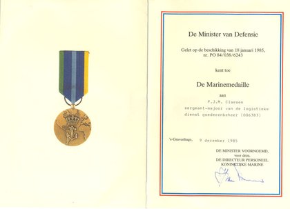 Certificate accompanying the Navy Medal.