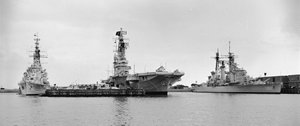 HMS. "Karel Doorman" flanked on the left by HMS. "De Ruyter" and on the right HMS. "The Seven Provinces". Back then we still had a real fleet!
