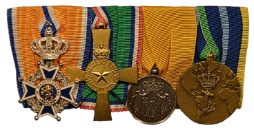    From left to right: Member in the Order of Orange Nassau, New Guinea Memorial Cross, Medal for long, honest and faithful service in the navy in silver, The Naval Medal.
